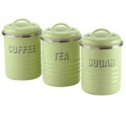 3 boites Caf� - Th� - Sucre vertes look Vintage