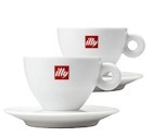 Lot 2 tasses porcelaines Illy logo Cappuccino + sous-tasses