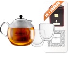 Th�i�re   � piston Bodum chrom�e Assam 1.5 L  & 2 verres 25 cl