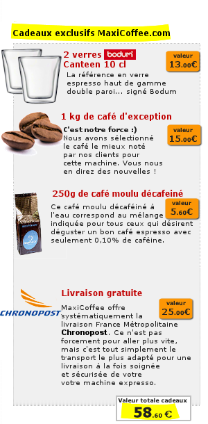 Robot caf� LA PAVONI : offre cadeaux pour achat machine expresso LA PAVONI