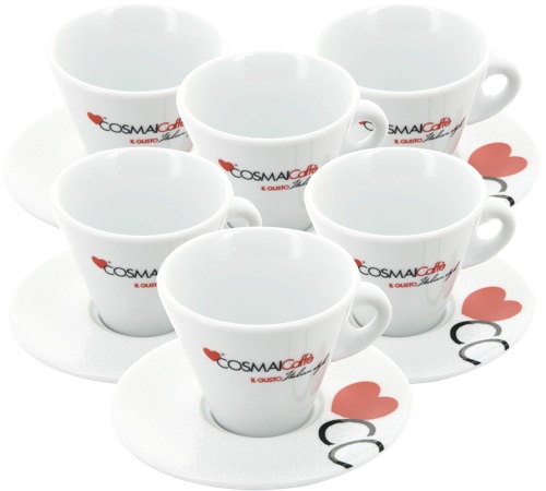 6 tasses à cappuccino avec les sous-tasses en porcelaine blanche Service composé de 6 tasses à café