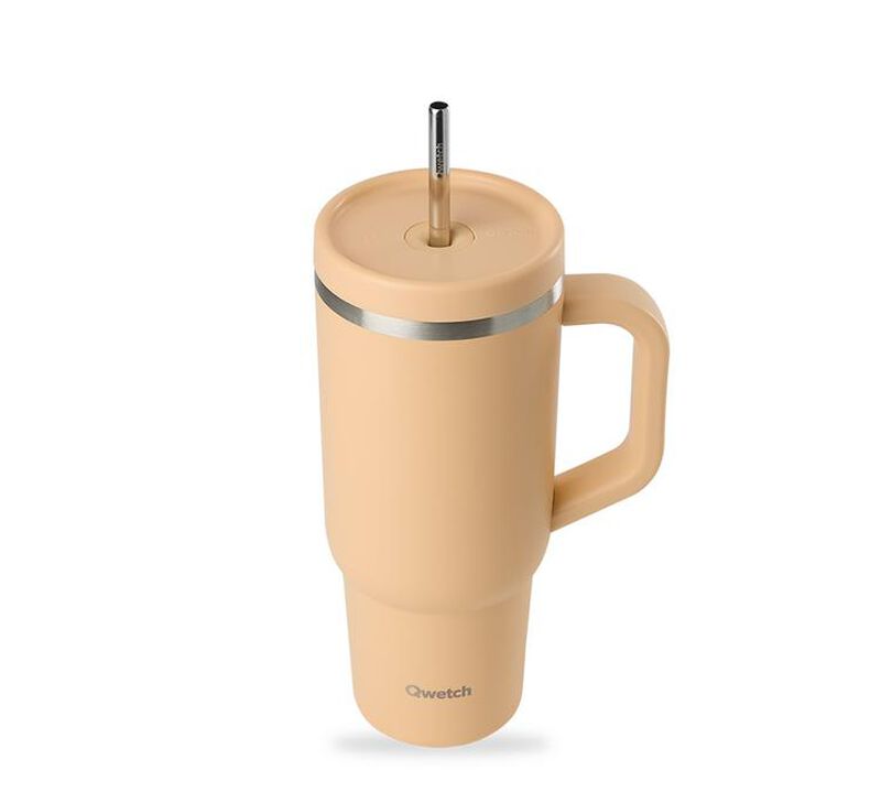 Qwetch - Thermobecher Aprikose mit Henkel und Strohhalm - 900 ml image number 1