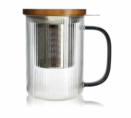 Tisani&egrave;re en verre 475ml Gris fum&eacute; et couvercle bois acacia - OGO living
