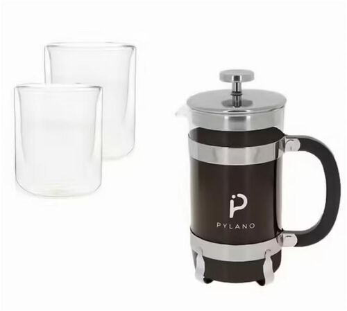 Pylano Cali 8-Cup French Press + 2 Mila Double-Wall Glasses
