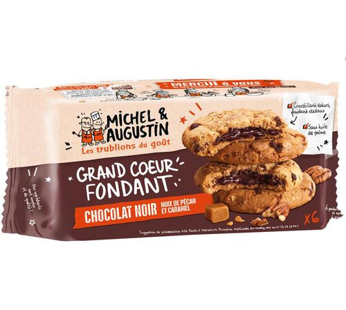 Cookies Grand C&oelig;ur Fondant Chocolat Noir Noix de P&eacute;can &Eacute;clats de Caramel - 6 cookies - MICHEL & AUGUSTIN