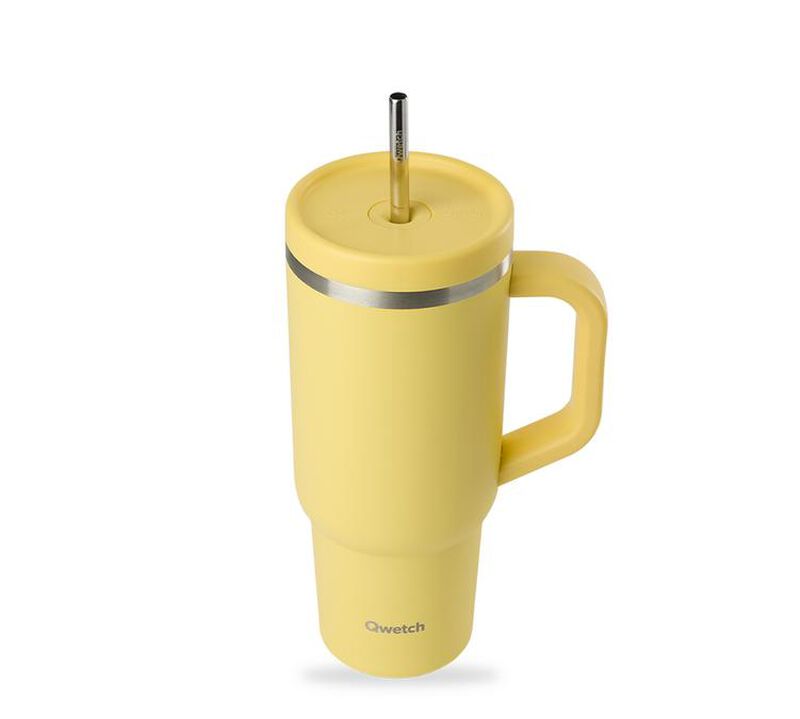Gourde isotherme avec paille Travel cup jaune citron - 90 cl - QWETCH image number 1