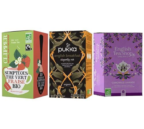 Trio Th&eacute; Vert, Th&eacute; Noir & Infusion Bio pour le quotidien - 3 x 20 sachets - MULTIMARQUES