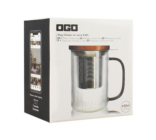 Tisani&egrave;re en verre 475ml Gris fum&eacute; et couvercle bois acacia - OGO living image number 1