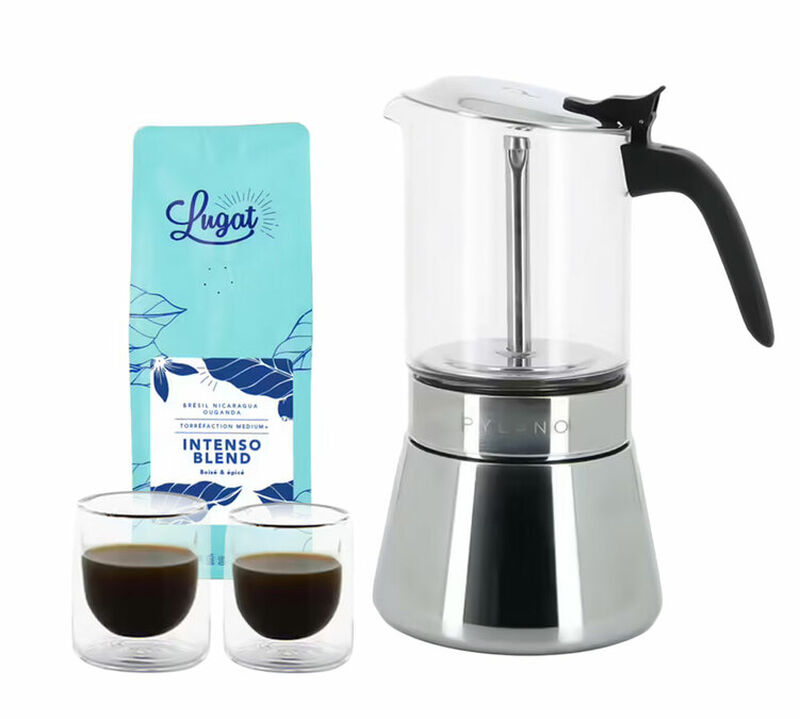 PYLANO Kiara Stainless Steel Moka Pot - 9 Cups + Free Coffee and Gift image number 0