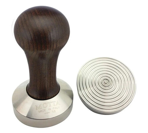 Tamper caf&eacute; MOTTA Base effet vagues 58 mm et manche en bois