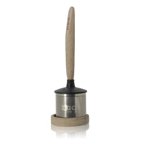 OGO Living tea infuser with acacia wood handle & stand