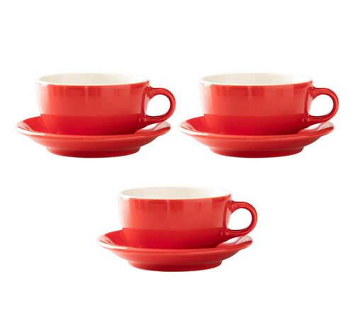 Lot 3 tasses et 3 sous tasses Latte Bowl red - ORIGAMI