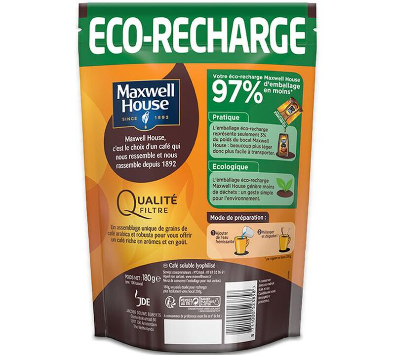 Maxwell House Instant Coffee Refill - 180g image number 1