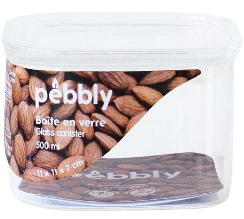 Bo&icirc;te de conservation carr&eacute;e en verre 500ml - PEBBLY