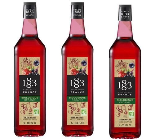 Lot de 3 Sirops Bio Grenadine - Bouteille verre 3x1L - 1883 ROUTIN