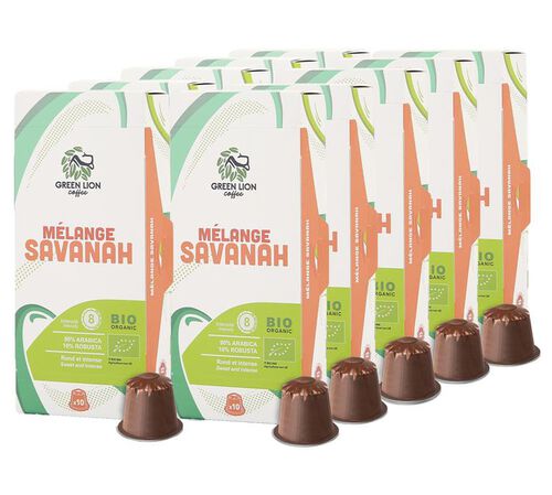 100 capsules compatibles Nespresso* Original Le m&eacute;lange Savanah Bio - GREEN LION COFFEE