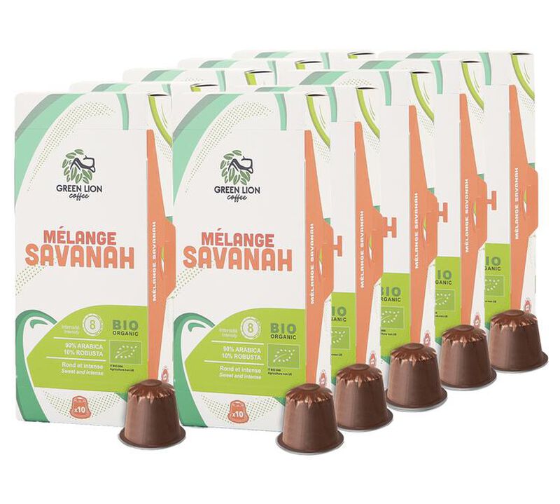 100 capsules compatibles Nespresso* Original Le m&eacute;lange Savanah Bio - GREEN LION COFFEE image number 0