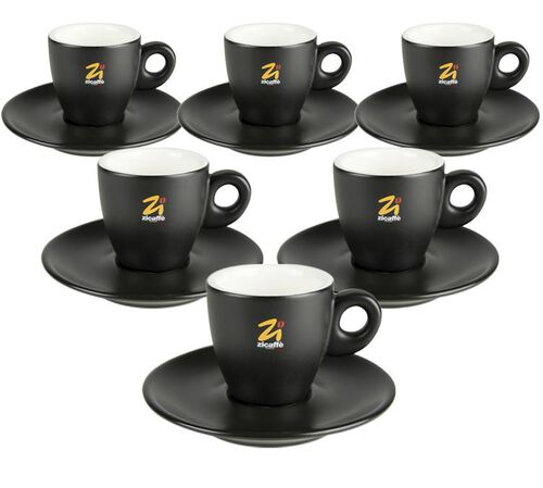 Zicaff&egrave; Set of 6 Black Cups and Saucers - 7cl