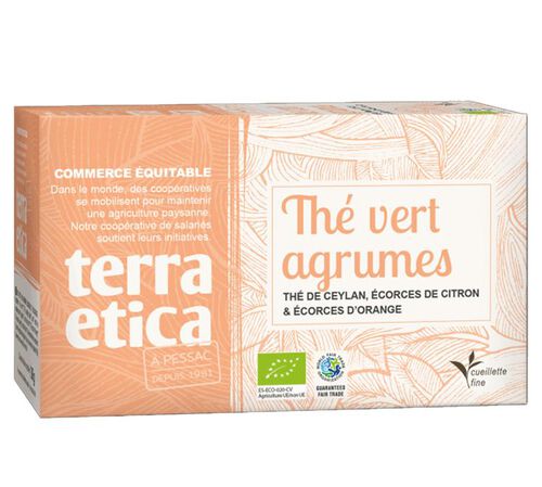 Th&eacute; Vert Agrumes Bio & Equitable - 20 sachets - TERRA ETICA