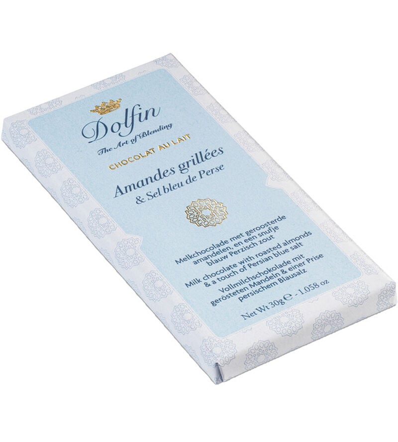 Tablette Chocolat Lait Amandes Grill&eacute;es Sel Bleu de Perse - 30 g - DOLFIN image number 1