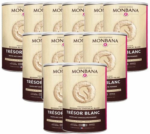 Lot 12 Bo&icirc;tes Chocolat Blanc Poudre Tr&eacute;sors de Chocolat - Vrac 12 x 500 g - MONBANA