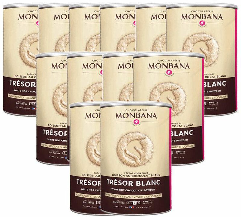 Lot 12 Bo&icirc;tes Chocolat Blanc Poudre Tr&eacute;sors de Chocolat - Vrac 12 x 500 g - MONBANA image number 0