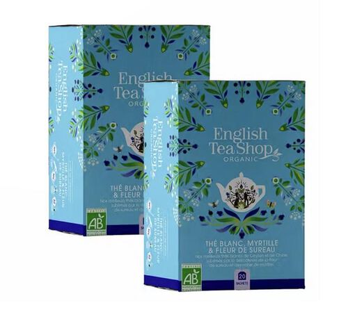 Pack Th&eacute; Blanc Myrtilles Fleurs de Sureau Bio - 2 x 20 sachets - ENGLISH TEA SHOP