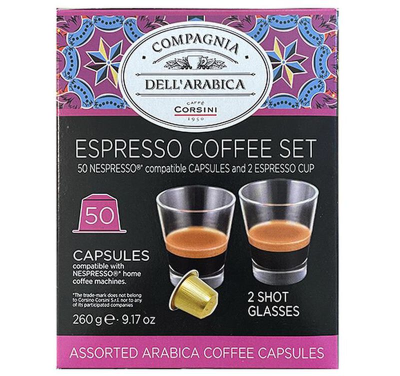 50 capsules compatibles Nespresso* Original + 2 verres espresso - CORSINI image number 4