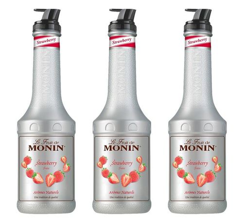 Lot de 3 Pur&eacute;es de Fruit de Monin - Fraise - 3 x 1L