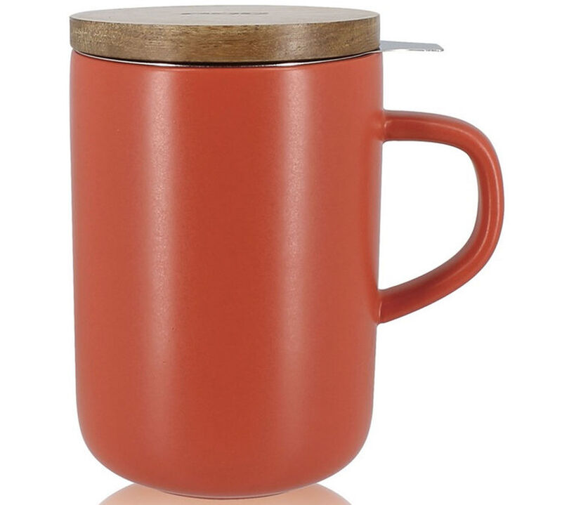 Ogo Living Juliet Stoneware Mug Acacia Lid with Strainer Paprika - 50cl image number 0