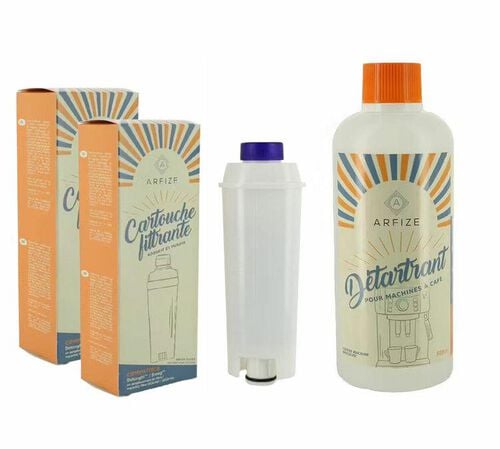 Pack Entretien ARFIZE 2 cartouches filtrantes + D&eacute;tartrant compatibles DELONGHI (DLSC002) - ARFIZE