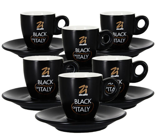 Zicaff&egrave; Set of 6 Cups and Saucers Black of Italy - 7cl