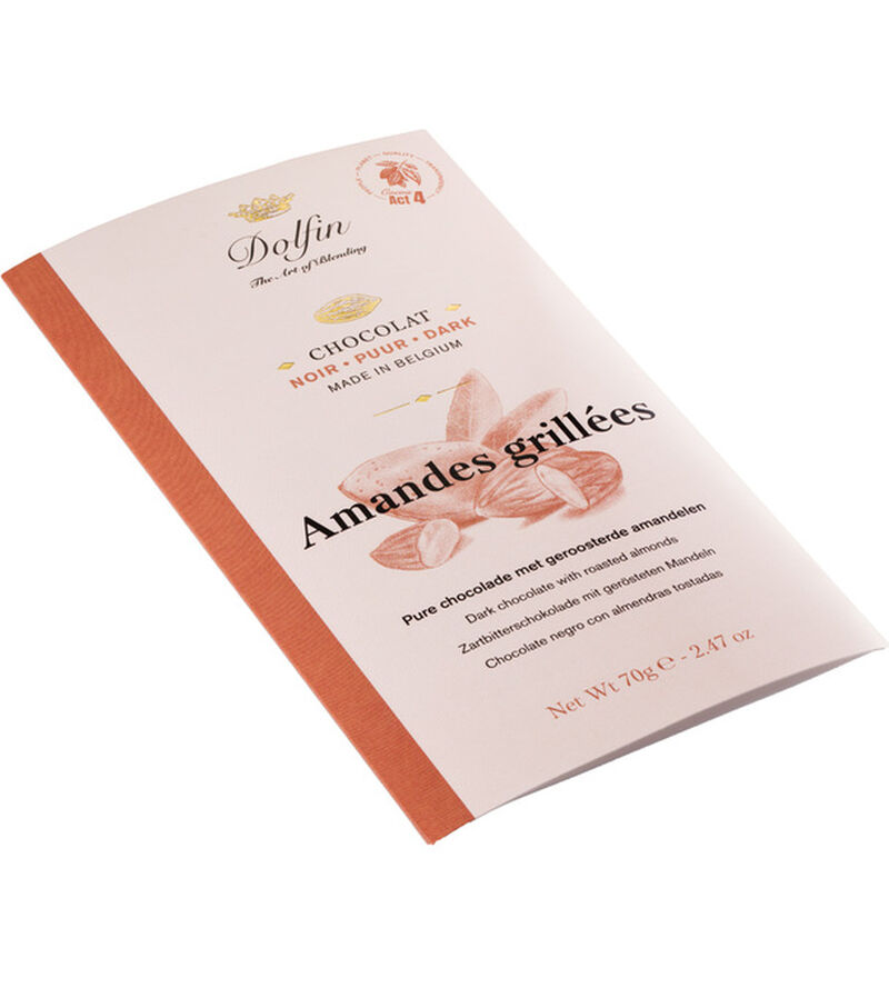 Tablette Chocolat Noir 60% & Amandes Grill&eacute;es - 70 g - DOLFIN image number 1