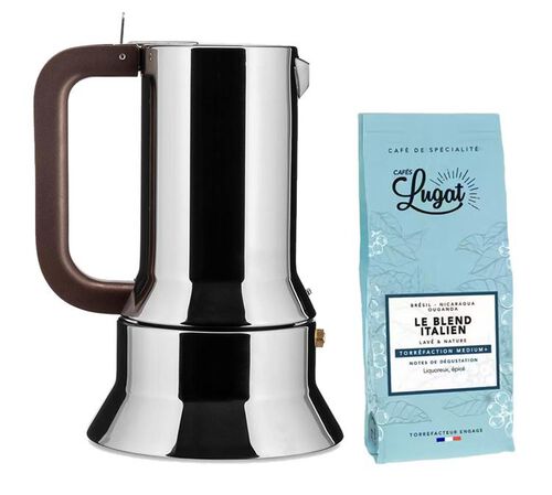 Alessi 9090 3-cup Moka Pot for induction hobs designed by Richard Sapper + Caf&eacute; Lugat