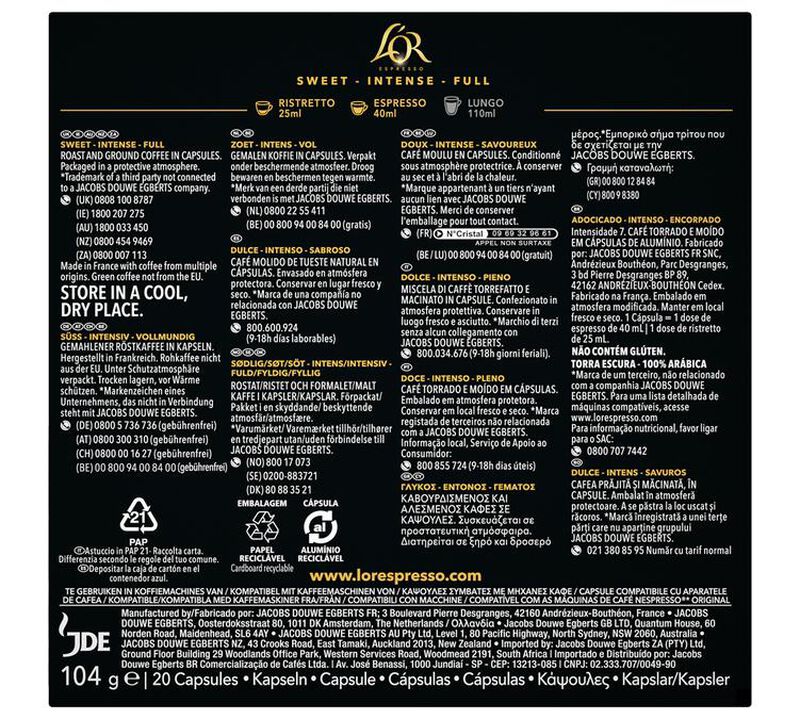 20  Nespresso* Original-kompatible Kapseln -  Espresso Gold Rose &ndash; L'Or Espresso image number 1