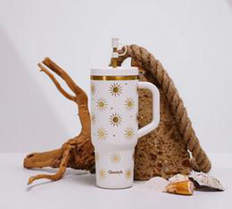 Gourde isotherme avec paille Travel cup &Eacute;vasion sable - 90 cl - QWETCH image number 1