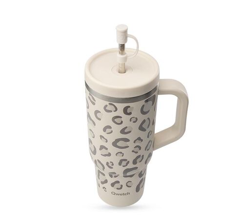 Qwetch Insulated Travel Water Bottle with Straw - Sand Leopard - 90 cl image number 2