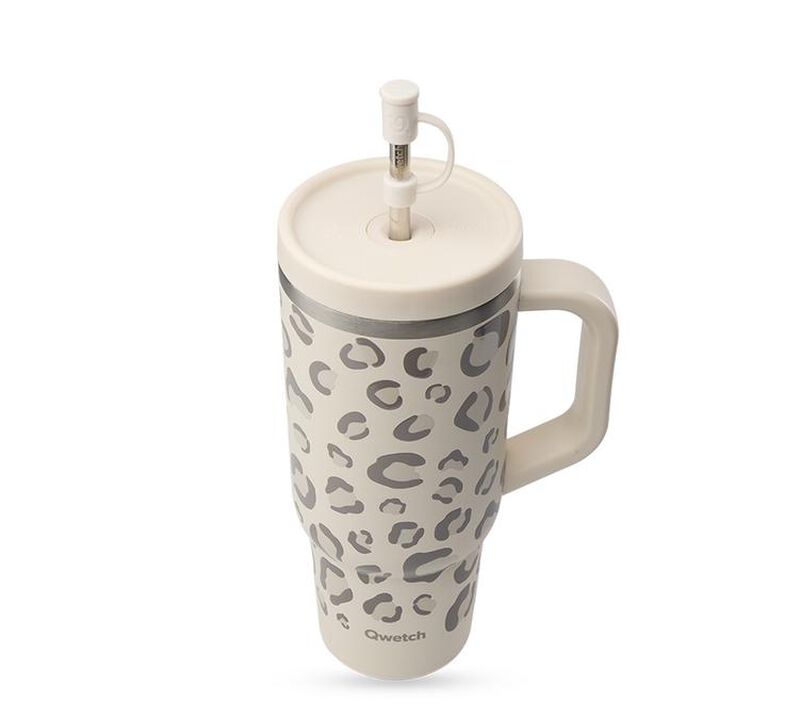 Qwetch Insulated Travel Water Bottle with Straw - Sand Leopard - 90 cl image number 2