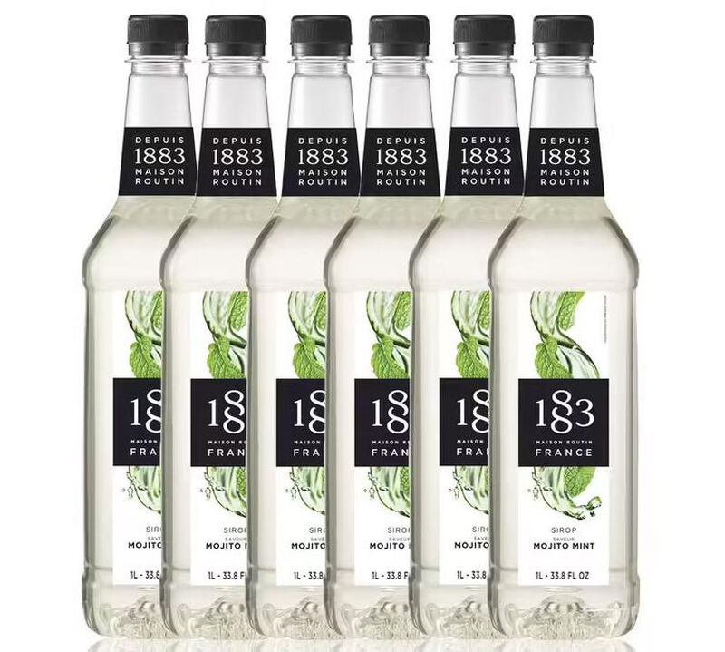 Lot de 6 Sirops Mojito Mint (Sans Alcool) - Bouteille Plastique - 6x1L - 1883 ROUTIN image number 0