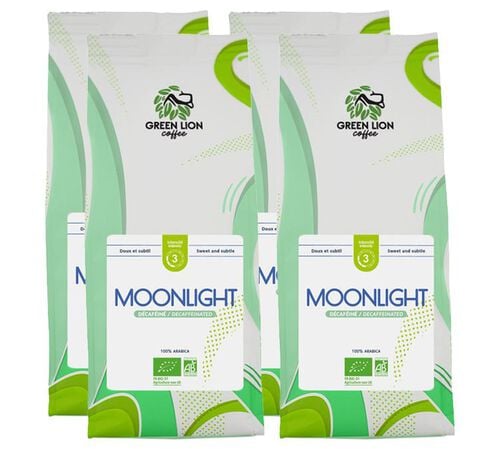4 x 250 g - Caf&eacute; en grain - Moonlight D&eacute;caf&eacute;in&eacute; Bio - GREEN LION COFFEE
