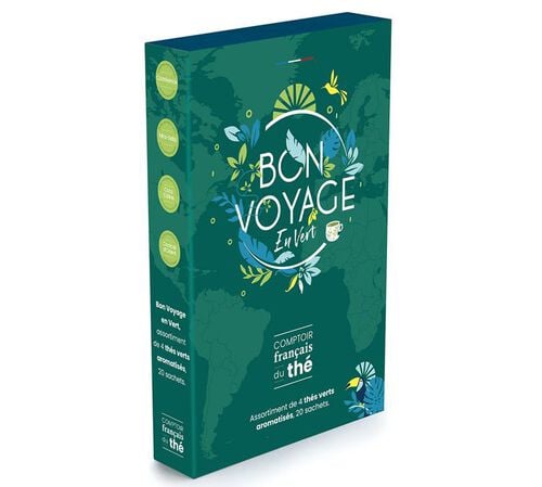 Coffret Th&eacute; Bon Voyage en Vert - 4 x 5 sachets - COMPTOIR FRAN&Ccedil;AIS DU TH&Eacute;
