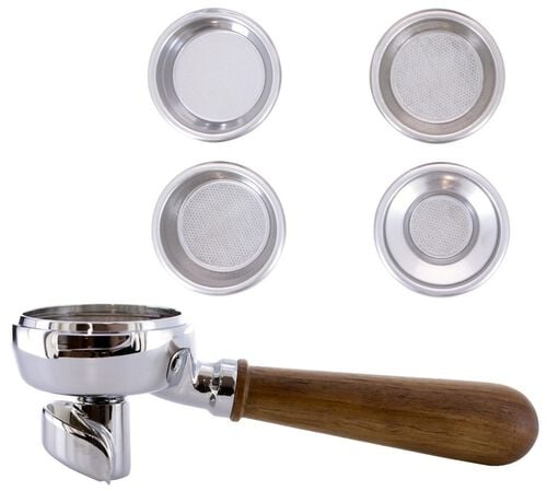 LELIT dual spout portafilter with wood handle + 4 filter baskets