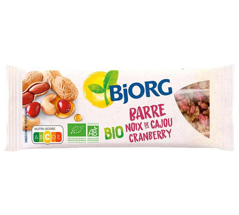 Barre C&eacute;r&eacute;ale Noix de Cajou Cranberry Bio - 30 x 25 g - BJORG image number 0