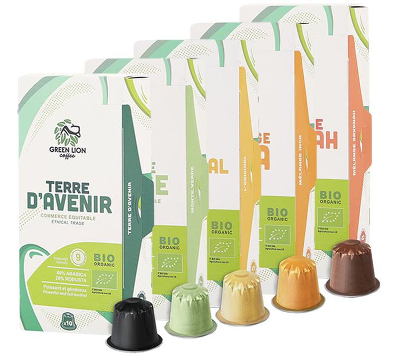 Pack degustazione 50 capsule Nespresso* Original &ndash; Bio - Green Lion Coffee image number 0