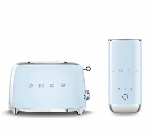 Set Petit-D&eacute;jeuner Grille-Pain TSF01PBEU et Mousseur &agrave; lait MFF02PBEU Bleu Azur - SMEG