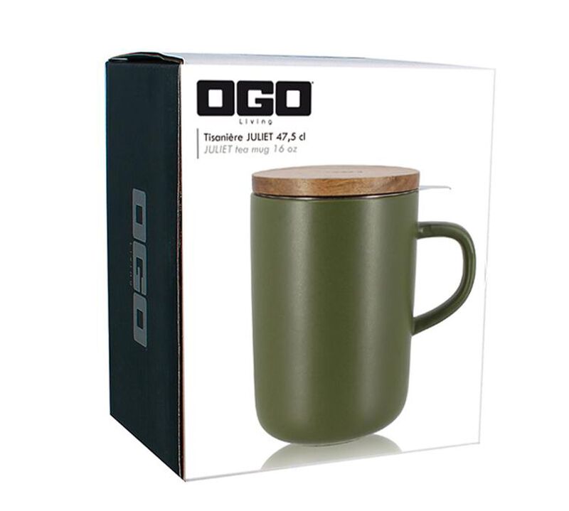 Ogo Living Juliet Stoneware Mug Acacia Lid with Strainer Khaki - 50cl image number 1