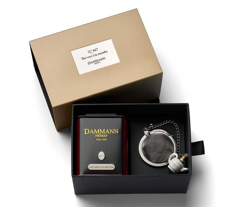 Coffret Th&eacute; vert &agrave; la menthe aromatis&eacute;e - Bo&icirc;te vrac 50g + boule &agrave; th&eacute; - DAMMANN FR&Egrave;RES image number 1