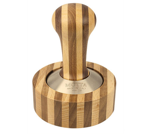 Tamper caf&eacute; MOTTA 58 mm bois bicolore avec support