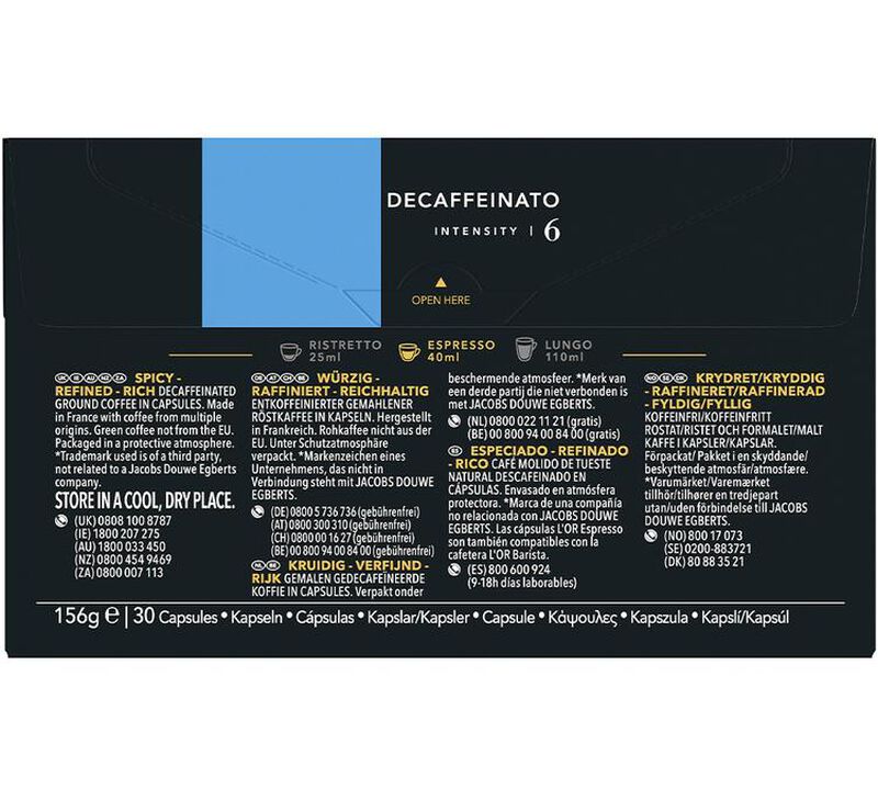 30 Nespresso* compatible capsules Original Decaffeinato - L'OR ESPRESSO image number 1