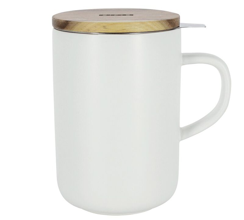 OGO Living White stoneware large tea infusing mug with wooden lid - 475ml image number 0